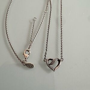 Pandora 925 Sterling Silver Ribbons of Love Open Heart CZ Crystal Necklace
